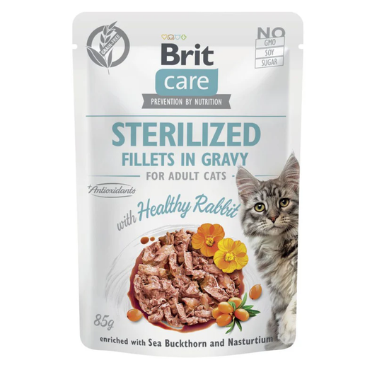 BRIT CARE - POCHON CHAT STÉRILISER FILET LAPIN 85G 