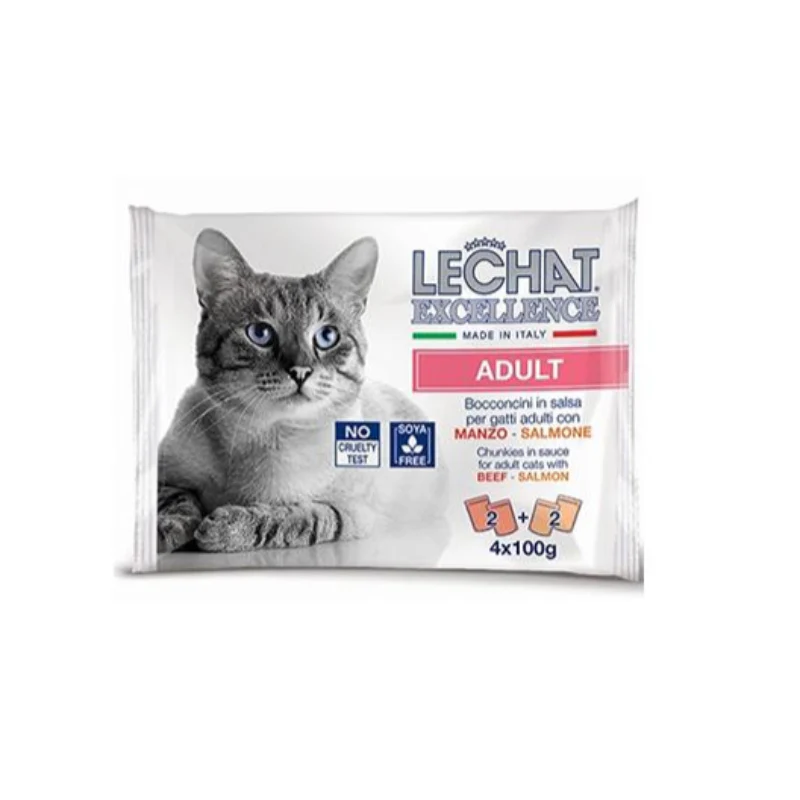 LECHAT - MULTIPACK ADULTE BOEUF &amp; SAUMON - 4x100G 