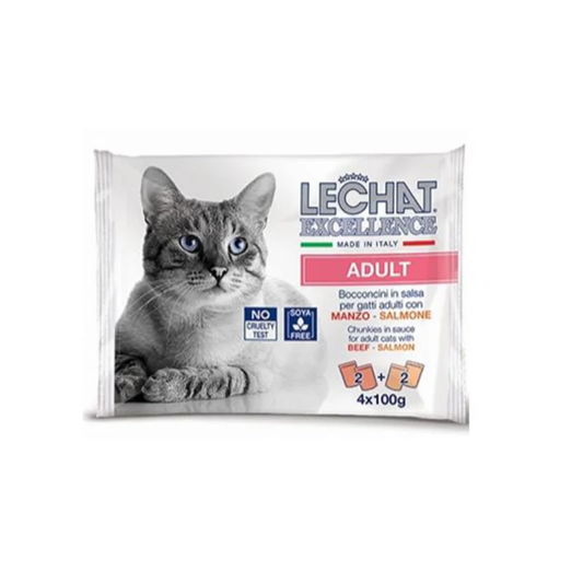 LECHAT - MULTIPACK ADULTE BOEUF &amp; SAUMON - 4x100G 
