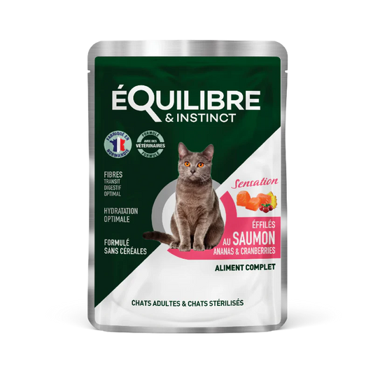 ÉQUILIBRE - POCHON EFFILÉS POUR CHAT AU SAUMON - 85 GR 