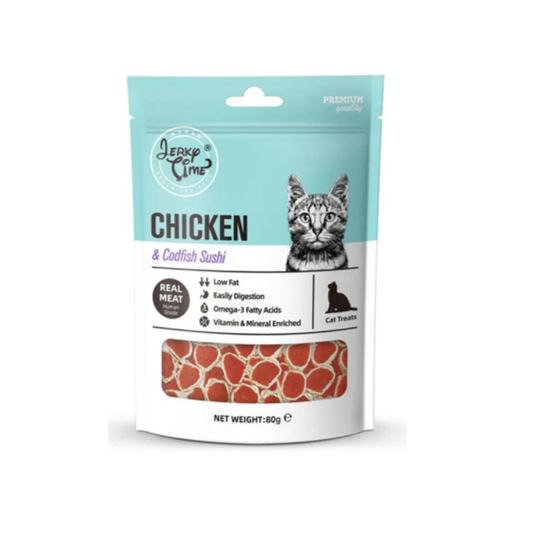 JERKY TIME - FRIANDISE SUSHI POULET &amp; CABILLAUD POUR CHAT - 80G